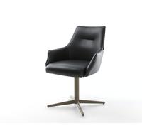 Chaise-pivotante Alja-Flex avec accoudoirs cuir de vache noir pied de chaise 4 branches aspect titane pivotement sur 360° ressorts ensachés
