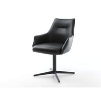 Chaise-pivotante Alja-Flex avec accoudoirs cuir de vache noir pied de chaise 4 branches noir pivotement sur 360° ressorts ensachés