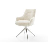 Chaise-pivotante Alja-Flex avec accoudoirs peluche crème-blanc pied croisé large acier inoxydable pivotement sur 360° fonction bascule resorts ensachés