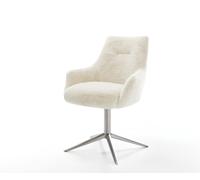 Chaise-pivotante Alja-Flex avec accoudoirs peluche crème-blanc pied de chaise 4 branches acier inoxydable pivotement sur 360° fonction bascule resorts ensachés