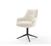 Chaise-pivotante Alja-Flex avec accoudoirs peluche crème-blanc pied de chaise 4 branches noir pivotement sur 360° fonction bascule resorts ensachés