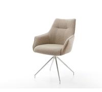 Chaise-pivotante Alja-Flex avec accoudoirs tissu mixte couleur boue pied croisé conique acier inoxydable brossé pivotement sur 180° ressorts ensachés