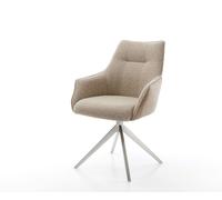 Chaise-pivotante Alja-Flex avec accoudoirs tissu mixte couleur boue pied croisé large acier inoxydable brossé pivotement sur 360° ressorts ensachés