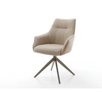 Chaise-pivotante Alja-Flex avec accoudoirs tissu mixte couleur boue pied croisé large aspect titane pivotement sur 360° ressorts ensachés