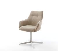 Chaise-pivotante Alja-Flex avec accoudoirs tissu mixte couleur boue pied de chaise 4 branches acier inoxydable brossé pivotement sur 360° ressorts ensachés