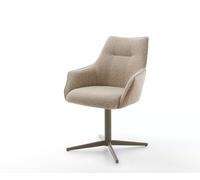 Chaise-pivotante Alja-Flex avec accoudoirs tissu mixte couleur boue pied de chaise 4 branches aspect titane pivotement sur 360° ressorts ensachés