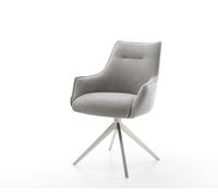 Chaise-pivotante Alja-Flex avec accoudoirs tissu structuré doux gris pied croisé large acier inoxydable pivotement sur 360° fonction bascule resorts ensachés