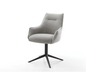 Chaise-pivotante Alja-Flex avec accoudoirs tissu structuré doux gris pied de chaise 4 branches noir pivotement sur 360° fonction bascule resorts ensachés