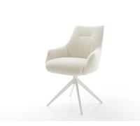 Chaise-pivotante Alja-Flex avec accoudoirs tissu teddy beige pied croisé large blanc pivotement sur 360° fonction bascule resorts ensachés