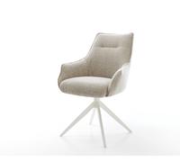 Chaise-pivotante Alja-Flex avec accoudoirs tissu tissé doux beige pied croisé large blanc pivotement sur 360° fonction bascule resorts ensachés