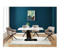 Vente-unique - Chaise pivotante avec accoudoirs en Tissu et métal Noir - Taupe - Konya - Salle à Manger