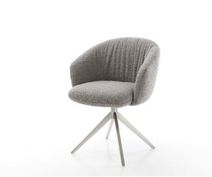 Chaise-pivotante Caja-Flex avec accoudoirs bou ris argenté pied croisé large acier inoxydable brossé pivotement sur 360° ressorts ensachés