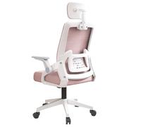 Chaise Pivotante Chaise De Bureau Chaise Confortable Longues PéRiodes Assise Ordinateur en Maille Maison RéUnion De ConféRences Chaises Ergonomiques (Cadre Blanc en Maille Rose avec Appuie-T