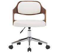 Chaise pivotante de bureau - CLARENCE - Blanc - Bois courbé - Similicuir - 47,5x53x(68-76) cm - Roulettes en plastique