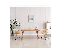 Chaise Pivotante de Bureau Siège de Salon Chaise de Salle de Séjour Ergonomique Chambre Maison Intérieur Crème Similicuir Bois Courbé