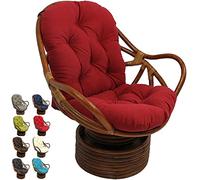Chaise pivotante d'extérieur avec coussin épais et lavable ultra doux en rotin - Chaise de jardin pliante - Coussin confortable pour salon de jardin - Rouge