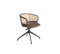 Chaise pivotante en velours brun et rotin