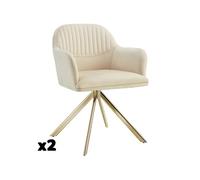 Chaise - TECTAKE - Lot de 2 fauteuils LONA pivotants avec rembourrage épais aspect velours 56 x 59 x 81 cm - Crème/Or