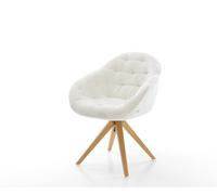 Chaise-pivotante Gaio-Flex bouclé doux beige pied en bois angulaire naturel pivotement sur 180°