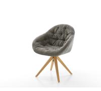 Chaise-pivotante Gaio-Flex bouclé doux couleur boue pied en bois angulaire naturel pivotement sur 180°