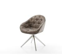 Chaise-pivotante Gaio-Flex microvelours taupe vintage pied croisé large acier inoxydable brossé pivotement sur 360° fonction bascule