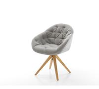 Chaise-pivotante Gaio-Flex tissu structuré doux gris pied en bois angulaire naturel pivotement sur 180°