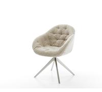 Chaise-pivotante Gaio-Flex tissu tissé doux beige pied croisé large acier inoxydable pivotement sur 360° fonction bascule