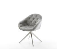 Chaise-pivotante Gaio-Flex velours gris pied croisé large acier inoxydable brossé pivotement sur 360° fonction bascule