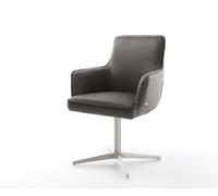Chaise-pivotante Heira-Flex avec accoudoirs microvelours anthracite vintage pied de chaise 4 branches acier inoxydable brossé pivotement sur 360° ressorts ensachés