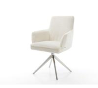 Chaise-pivotante Heira-Flex bouclé blanc pied croisé large acier inoxydable brossé pivotement sur 360° fonction bascule ressorts ensachés