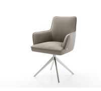 Chaise-pivotante Heira-Flex cuir de vache couleur boue pied croisé large acier inoxydable brossé pivotement sur 360° fonction bascule ressorts ensachés