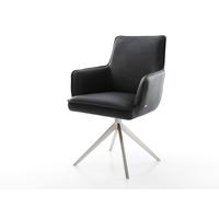 Chaise-pivotante Heira-Flex cuir de vache noir pied croisé large acier inoxydable brossé pivotement sur 360° fonction bascule ressorts ensachés