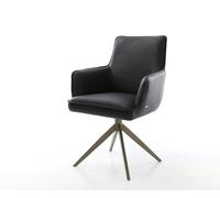 Chaise-de-Salle-à-Manger Heira-Flex Pied croisé Large Aspect Titane Cuir de Vache Noir pivotement sur 360° Fonction Bascule Ressorts ensachés