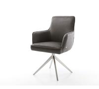 Chaise-pivotante Heira-Flex microvelours anthracite vintage pied croisé large acier inoxydable brossé pivotement sur 360° fonction bascule ressorts ensachés