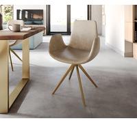 Chaise-pivotante Ilia-Flex avec accoudoirs microvelours beige vintage pied croisé angulaire or pivotement sur 180°