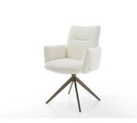 Chaise-pivotante Jova-Flex avec accoudoirs bouclé blanc pied croisé large aspect titane pivotement sur 360° ressorts ensachés