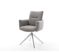 Chaise-pivotante Jova-Flex avec accoudoirs bouclé gris argenté pied croisé large acier inoxydable brossé pivotement sur 360° ressorts ensachés