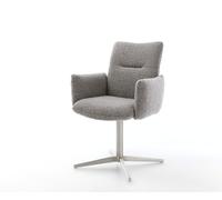 Chaise-pivotante Jova-Flex avec accoudoirs bouclé gris argenté pied de chaise 4 branches acier inoxydable brossé pivotement sur 360° ressorts ensachés