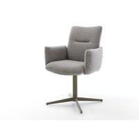 Chaise-pivotante Jova-Flex avec accoudoirs bouclé gris argenté pied de chaise 4 branches aspect titane pivotement sur 360° ressorts ensachés