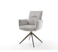 Chaise-pivotante Jova-Flex avec accoudoirs chenille gris argenté pied croisé large aspect titane pivotement sur 360° ressorts ensachés