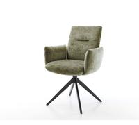 Chaise-pivotante Jova-Flex avec accoudoirs chenille olive pied croisé large noir pivotement sur 360° fonction bascule ressorts ensachés