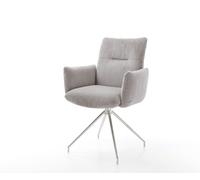 Chaise-pivotante Jova-Flex avec accoudoirs côtelé gris argenté pied croisé conique acier inoxydable brossé pivotement sur 180° ressorts ensachés