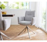 Chaise-pivotante Jova-Flex avec accoudoirs côtelé gris argenté pied croisé large acier inoxydable brossé pivotement sur 360° ressorts ensachés