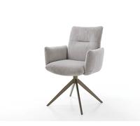 Chaise-pivotante Jova-Flex avec accoudoirs côtelé gris argenté pied croisé large aspect titane pivotement sur 360° ressorts ensachés