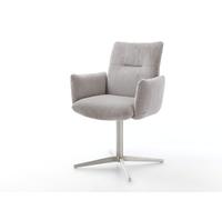 Chaise-pivotante Jova-Flex avec accoudoirs côtelé gris argenté pied de chaise 4 branches acier inoxydable brossé pivotement sur 360° ressorts ensachés