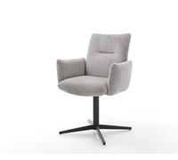 Chaise-pivotante Jova-Flex avec accoudoirs côtelé gris argenté pied de chaise 4 branches noir pivotement sur 360° ressorts ensachés