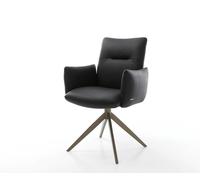 Chaise-pivotante Jova-Flex avec accoudoirs cuir de vache noir pied croisé large aspect titane pivotement sur 360° ressorts ensachés