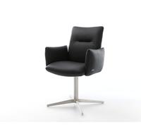 Chaise-pivotante Jova-Flex avec accoudoirs cuir de vache noir pied de chaise 4 branches acier inoxydable brossé pivotement sur 360° ressorts ensachés