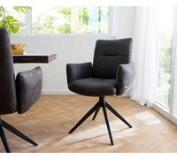 Chaise-pivotante Jova-Flex avec accoudoirs microvelours anthracite vintage pied croisé large noir pivotement sur 360° ressorts ensachés