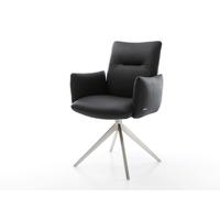 Chaise-pivotante Jova-Flex cuir de vache noir pied croisé large acier inoxydable brossé pivotement sur 360° fonction bascule ressorts ensachés